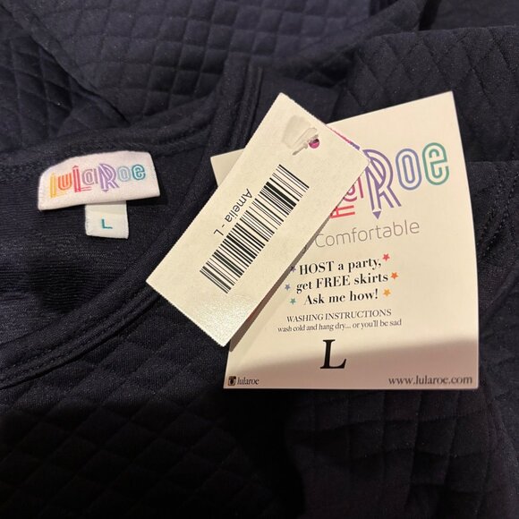 LuLaRoe Amelia Navy Blue Dress Size Large Quilted Fabric Pockets Back Zipper - Picture 6 of 7